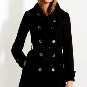 Burberry Brit Black Balmoral Wool Cashmere Trench COAT JACKET SIZE US 4